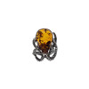 Octopus Cognac Amber Oxidized Sterling Silver Adjustable Ring