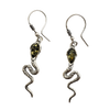 Green Amber .925 Silver Snake Dangle Earrings