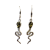 Green Amber .925 Silver Snake Dangle Earrings