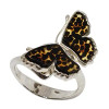 Leopard Cameo Amber Butterfly Silver Adjustable Ring