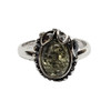 Green Amber Sterling Silver Leaf Design Ring