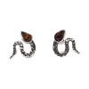 Snake Dark Cognac Amber Silver Stud Earrings