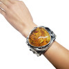 Handmade Cognac Amber Oxidized Silver Cuff Bracelet