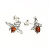 Cognac Amber Sterling Silver Elegant Bee Stud Earrings