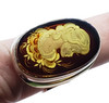 Carved Lady Cameo Amber Silver Adjustable Ring