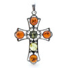 Multicolor Amber Sterling Silver Cross Pendant