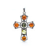 Multicolor Amber Sterling Silver Cross Pendant