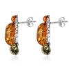 Multicolor Amber Oxidized Silver Floral Stud Earrings