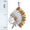 Native American in Feather Headband Amber/Silver Pendant