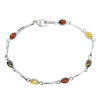 Multicolor Amber Sterling Silver Link Bracelet