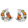 Baltic Amber Wolf On The Moon Sterling Silver Stud Earrings