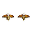 Cognac Amber Bee Stud Earrings/ Gold Plated Silver