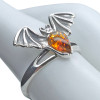 Cognac Amber Sterling Silver Bat Adjustable Ring