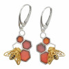 Cherry Amber Gold Plated Silver Bee Earrings On Hooks