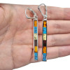 Multi-Color Mosaic Amber/Pressed Turquoise Sterling Silver Earrings On Hooks --