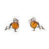 Cognac Amber Sterling Silver Bird Stud Earrings -
