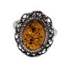 Cognac Amber Sterling Silver Adjustable Ring ---