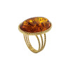 Cognac Amber Gold Plated Silver Adjustable Ring