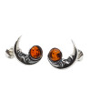 Cognac Amber Oxidized .925 Sterling Silver Moon Earrings