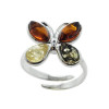 Butterfly Multicolor Amber Sterling Silver Adjustable Ring (3304)