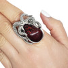 Octopus Cherry Amber Oxidized Sterling Silver Adjustable Ring