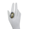 Green Amber Leaf Design Silver Adjustable Ring