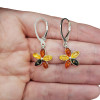 Multi-Color Amber Sterling Silver Flower Earrings On Hooks