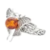 Butterfly Cognac Amber Silver Adjustable Ring