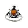 Cognac Amber Oxidized Sterling Silver Turtle Ring