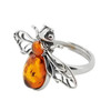 Cognac Amber Sterling Silver Bee Adjustable Ring