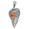 Cognac Amber Sterling Silver Spider On A Leaf Pendant
