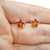 Star Cognac Amber Sterling Silver Stud Earrings