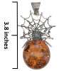 Handmade Spider on a Cobweb Oxidized Silver Amber Pendant