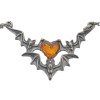 Amber Oxidized Silver Heart Bat Necklace