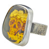 Day of the Dead/Skull Image Cameo Amber Silver Adjustable Ring