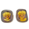 Day of the Dead/Skull Image Cameo Amber Silver Adjustable Ring