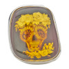 Day of the Dead/Skull Image Cameo Amber Silver Adjustable Ring