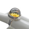 Cameo Amber Silver Sunflower Adjustable Ring