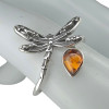 Cognac Amber .925 Silver Dragonfly Adjustable Ring