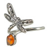 Cognac Amber .925 Silver Dragonfly Adjustable Ring