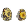 Sunflower Amber Cameo Sterling Silver Adjustable Ring