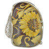 Sunflower Amber Cameo Sterling Silver Adjustable Ring