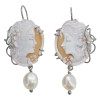 Italian Shell Cameo/ Pearl Silver Woman's Profile Earrings