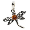 Cognac Amber .925 Silver Small Dragonfly Pendant