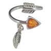 Cognac Amber Sterling Silver Arrow Adjustable Ring