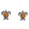 Cognac Amber Sterling Silver Turtle Stud Earrings