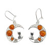 Cognac Amber Cat On A Moon Dangle Earrings