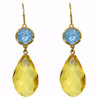 Faceted Citrine Amber And Blue Topaz Gold Plated Silver Earrings