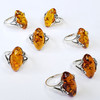 Cognac Amber Delicate Floral Silver Work Ring