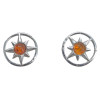 Amber Silver Compass Rose Stud Earrings